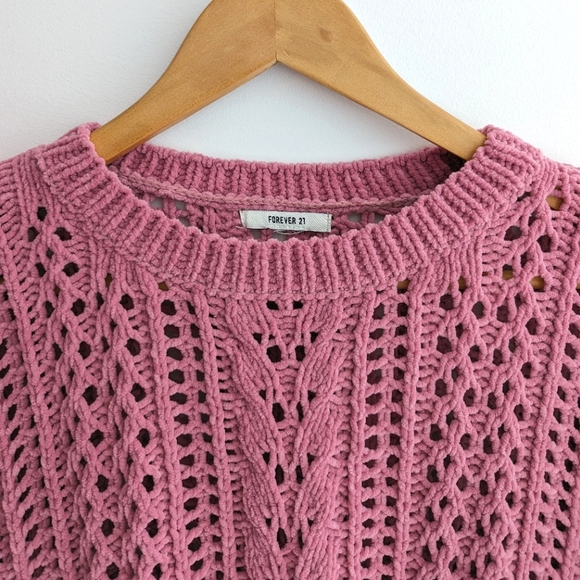Forever 21 Fuzzy Open Knit Sweater Dusty Rose - Picture 2 of 7